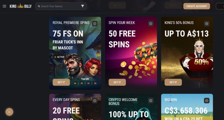 King Billy Casino: Generous 50 Free Spins No Deposit